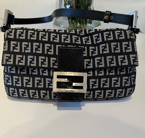 Fendi Shoulder Bag - Zucca Baguette, Black And Grey Canvas