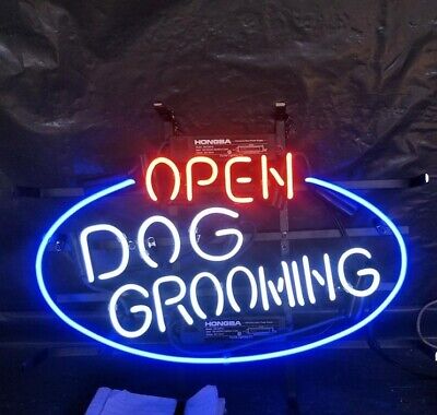 Dog Grooming Open 24"x20" Neon Sign Light Lamp Visual Wall Glass Decor Show LE