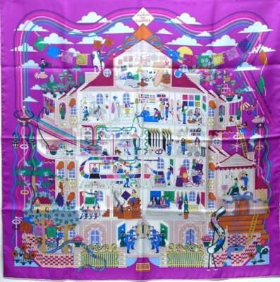 Hermes Scarf Stole La Maison de Carres Purple Pierre Marie