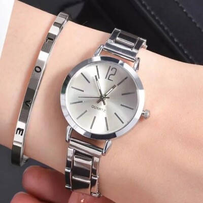 Women's Watch Bracelet Set Stainless Steel Strap Woman Gift Quartz Round Dial