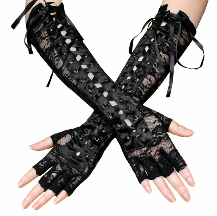 最終値下げfetico LACE FINGERLESS GLOVES BLACK A803 Black Lace Fingerless Short Gloves 80's 1980s Burlesque