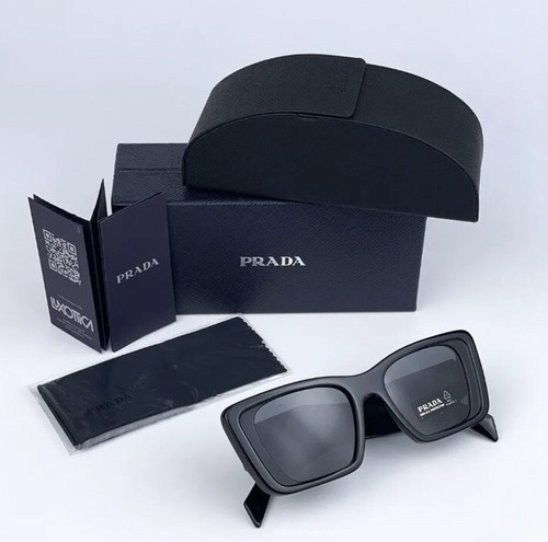 Pre-owned Prada Symbole Pr 08ys 1ab5so Black Silver Grey Lens Women Sunglasses In Grey Shaded