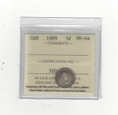 **1889**, ICCS Graded Canadian,  5 Cent, **MS-64**
