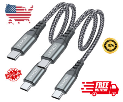 Short USB C to USB C Cable 60W, (2 Pack 1ft) Type C Fast Charging Cord (Grey)