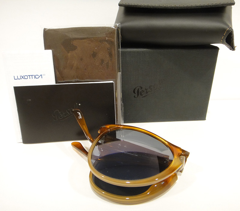 Pre-owned Persol 9714 Sunglasses Folding 9-714 Blue 102556 Light Havana Authentic 55m