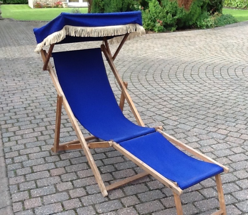 VICTORIAN DECK CHAIR WITH FOOT REST AND CANOPY....BEAUTIFUL in