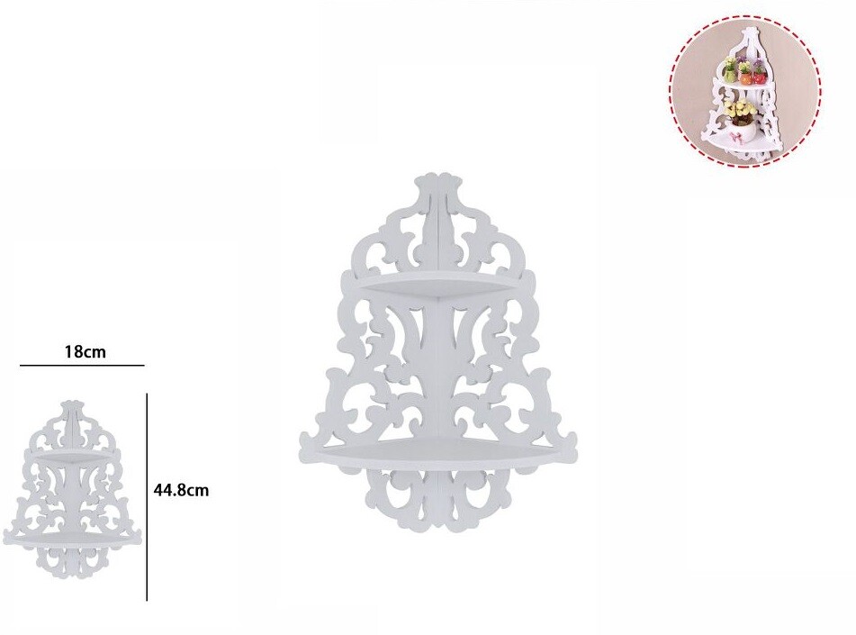 Decorazione Parete In Legno Bianco 2 Mensole Angolare RD1616 44.8x18cm dfh