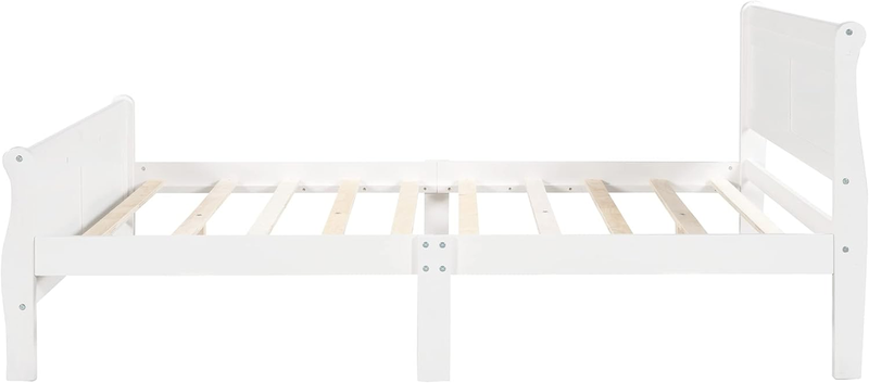 Wood Queen Size Bed Frame Mattress Foundation Sleigh Bed with Headboard and Foot