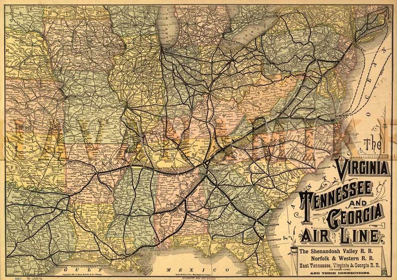 The Virginia Tenessee GÃ©Orgie Railroad Carte 1882 Vintage Repro Poster ImprimÃ©