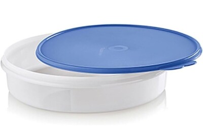 Tupperware Large Round Pie Cupcake Container 12  Blue Denim SEAL Freezer Safe