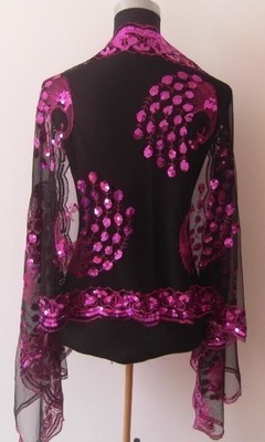 Fuchsia Chinese lady Women39s Beaded silk Sequin ShawlScarf Wraps Peacock flower