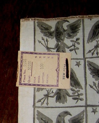Vintage EAGLE FABRIC SAMPLE - FGC  orig ID tag - 2 types federal eagles 27 x 36