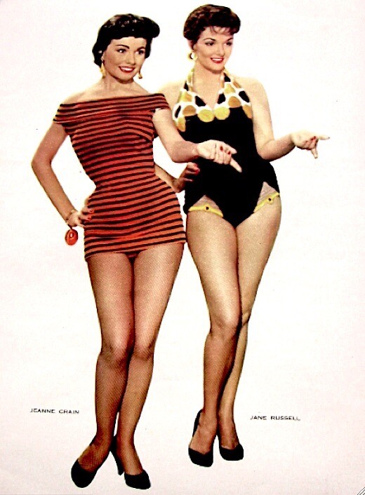 jane-russell-jeanne-crain-1955-vintage-pinup-litho-photo-publicity-promo-coa