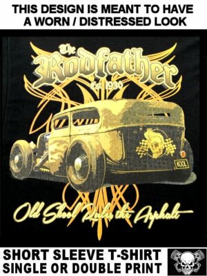 OLD SCHOOL HOT RAT STREET ROD FATHER FLAMES SEDAN CHECKERED FLAG SKULL T-SHIRT