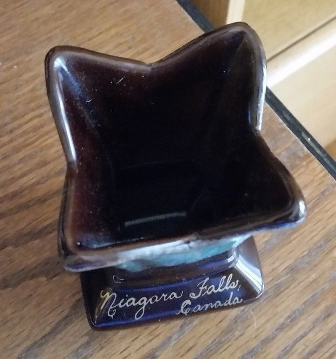 Vintage Niagara Falls Canada Small Vase -Brown w/Swirl Drip Glaze-Pottery