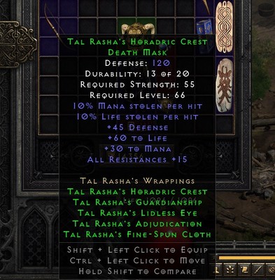 Full Tal Rasha s Set / Diablo 2 Resurrected / PC / Non-Ladder Softcore