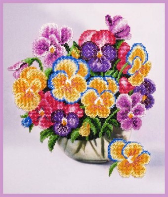 Bead embroidery kit Viola Bouquet hand embroidery needlework kit
