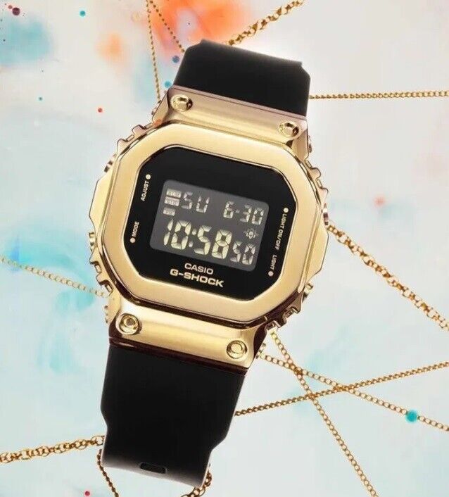 Pre-owned Casio G-shock Gm-s5600gb-1d Gold Tone Black Resin Digital Ladies Fashion Watch