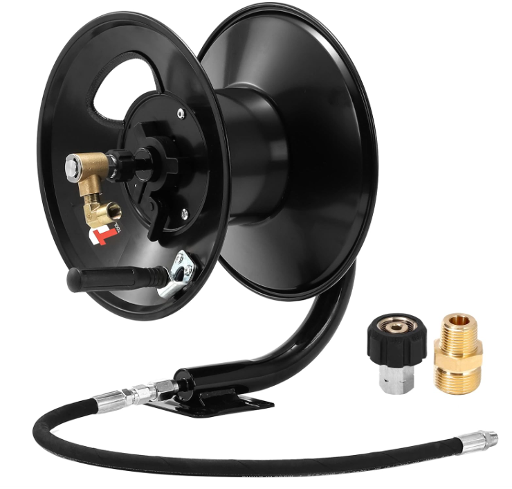 Pressure Washer Hose Reel, 100 FT Heavy Duty Steel Hose Reel for Power Washer
