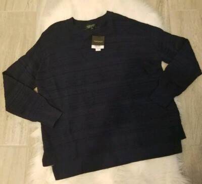 $75 Topshop Ripple Knit Navy Mesh Sweater (23L05K NAV) Sz 6