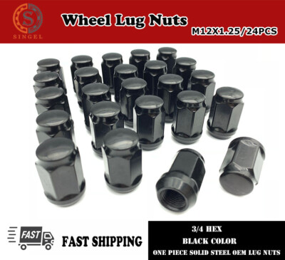 12x1.25 24pcs Black Lug Nuts 19mm 3/4'' Hex Fits Infiniti Nissan Scion FRS FR-S