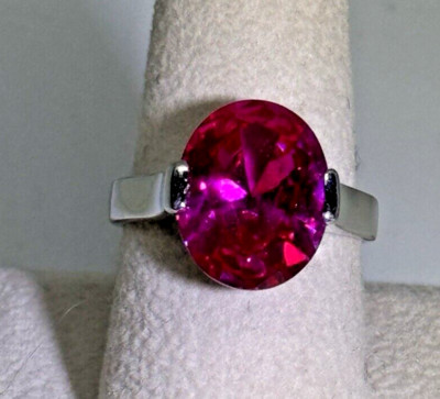 Designer J Created 12ct Oval Ruby Solitaire Ring 14k White Gold Plated Size 9
