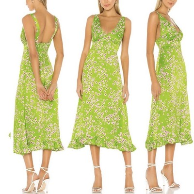 NWT $215 FAITHFULL THE BRAND EMILI LE BON FLORAR APPLE GREEN SUN DRESS SIZE 2 S