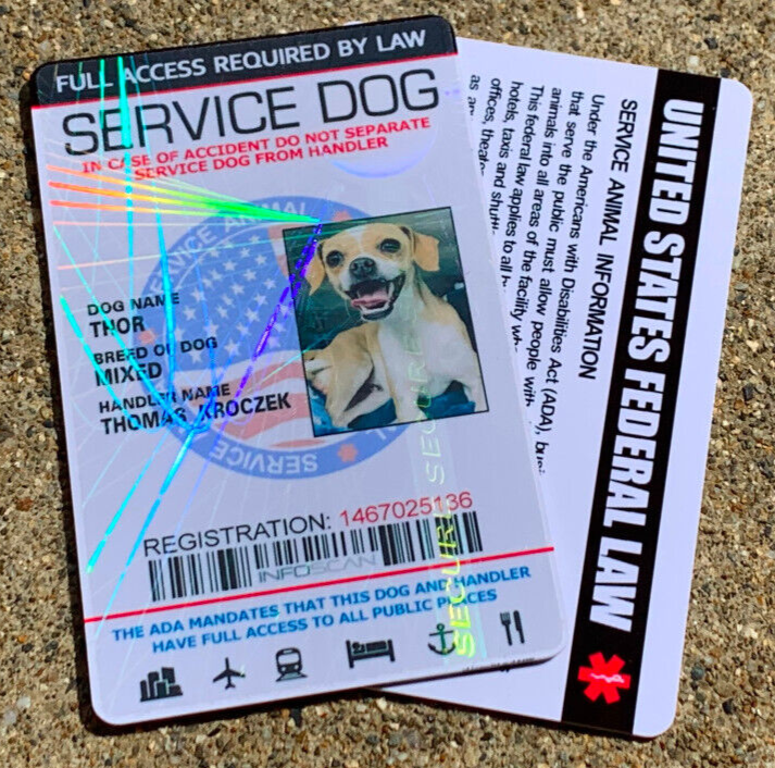 Service Dog Id Card Customized Holographic ESA  - USA FLAG SEAL - Vertical