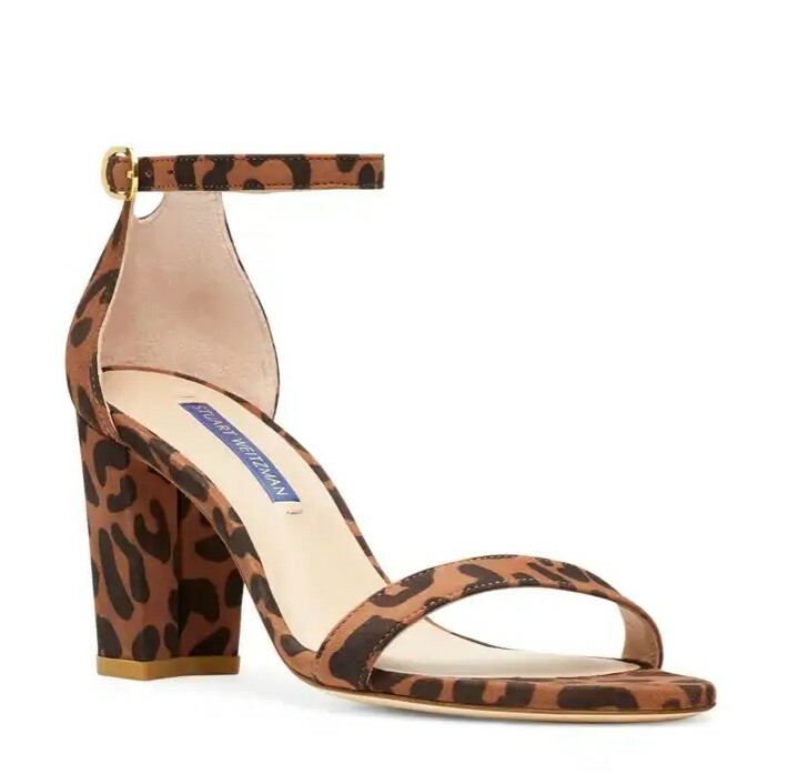 Pre-owned Stuart Weitzman Nearlynude Block Heel Sandals, Cappuccino Cheetah Suede In Brown