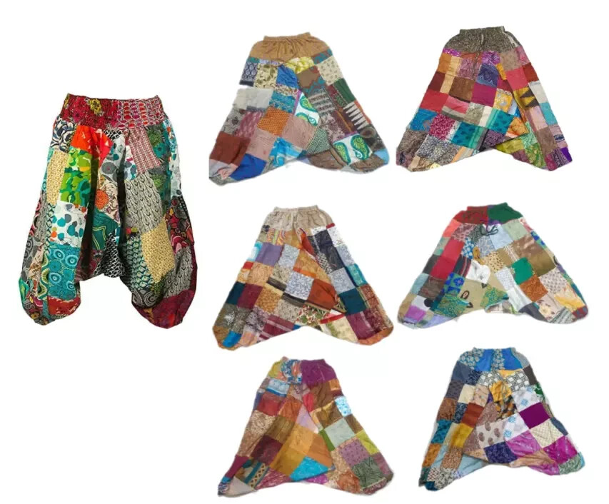 Pre-owned Handmade 25pc Indian Afghani Hippie Baggy Alibaba Cotton Yoga Dance Patchwork Harem Pants In White