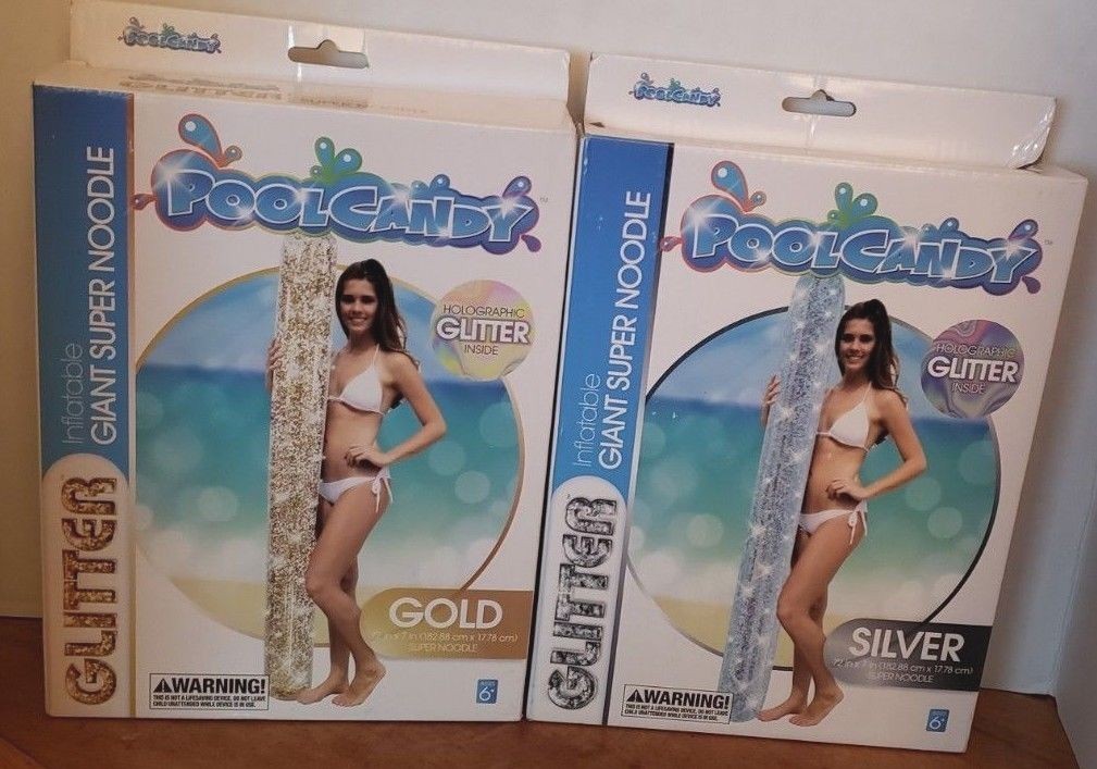 Lot of 2 Pool Candy Gold Glitter and Silver Glitter Inflatable Super Noodle Pool