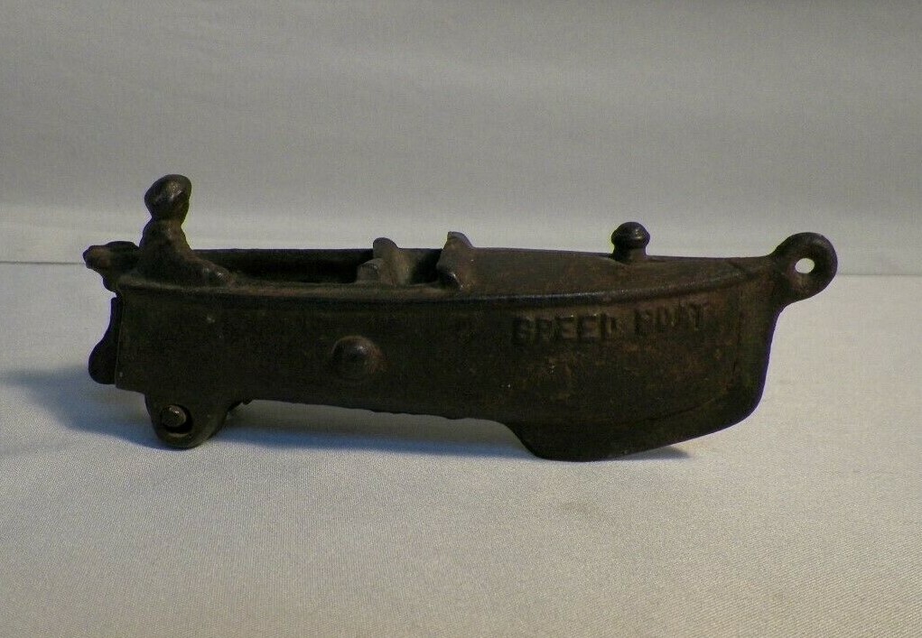 Old Vintage 1930's A.C. Williams Cast Iron Speed Boat Pull Toy Original Antique