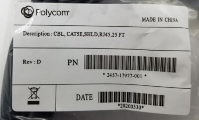 Polycom 2457-17977-001 CBL, CAT5E, SHLD, RJ45, 25 FT Cable Rev: D