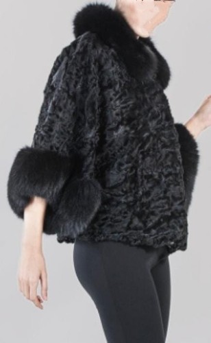 Pre-owned Handmade Women's Real Swakara Astrakhan Fur Cape Jacket Baggy All Sizes In Black
