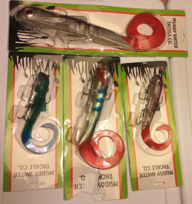 Lot of 4 Curly Tail Musky Muskie Soft Plastic Lure Fishing Fish Bait ASSORTMENT