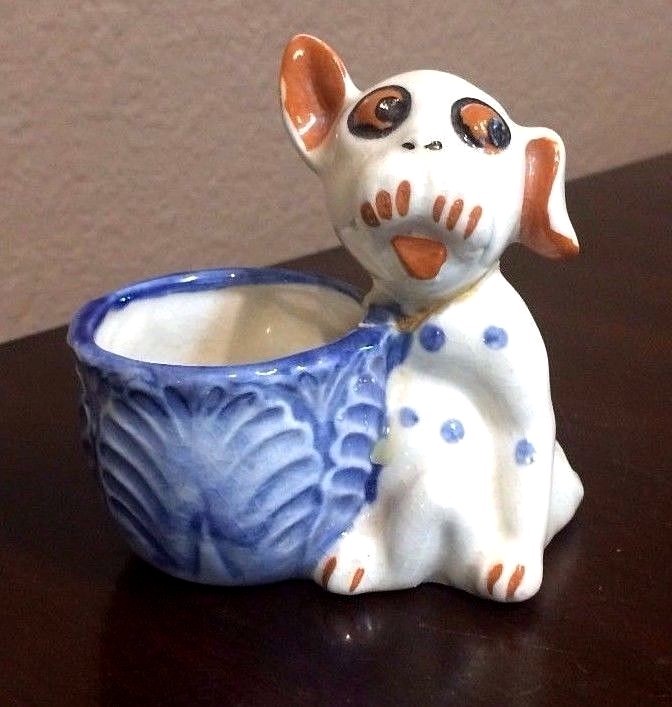 Made In Occupied Japan White Dog With Blue Dots Small Vase