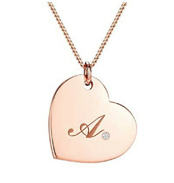 Pre-owned Kgm Diamonds Initial Heart Charm Diamond 0.03ct Name Pendant Necklace 18k Gold Plated Classic In White/colorless