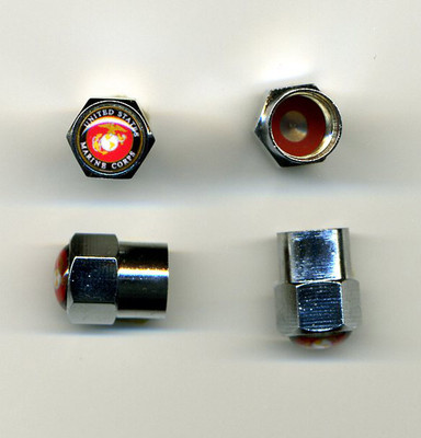 Marines 4 Chrome Plated Brass Tire Valve Caps Car & Bike  US Marine Corps