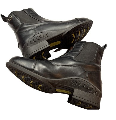 Ovation Black Leather Boots 6 Front Zip Paddock Ankle 1 heel, Riding Moto 210935