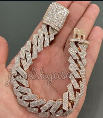 Pre-owned Nsg Men's 14x8 Cuban Link 8ct Baguette & Round Cubic Zirconia Bracelet 925 Silver In White