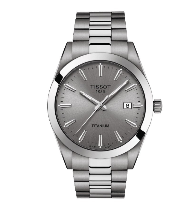 Pre-owned Tissot Gentleman Quartz Titanium Grey Dial Grey Strap Gent Watch T1274104408100
