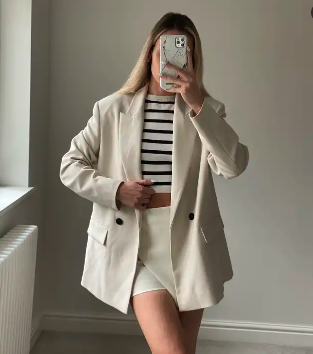 ZARA WOMAN NEW DOUBLE-BREASTED OVERSIZED BLAZER JACKET ECRU ZARA WOMAN NEW DOUBLE-BREASTED OVERSIZED BLAZER JACKET ECRU