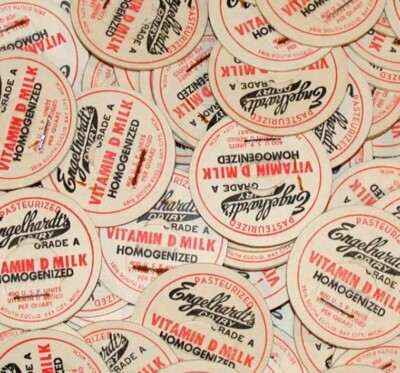 Vintage milk bottle caps ENGELHARDTS DAIRY VITAMIN D Bay City Mich Lot of 50
