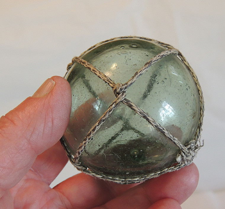 3 Vtg Japanese GLASS FISHING FLOATS Marks, Nets, Color Variations & bubbles (#34