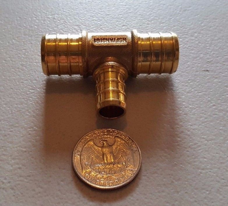 100 PIECES 3/4" X 3/4" X 1/2" PEX TEE BRASS CRIMP FITTINGS ( LEAD FREE )
