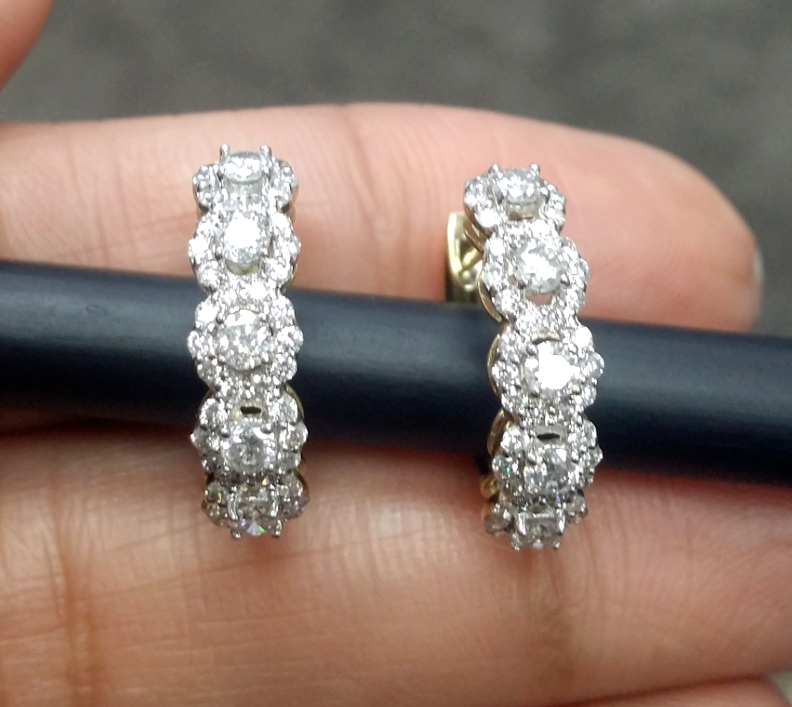 Pre-owned Handmade Steal Deal 1.10 Carat Natural Round Diamonds Hoops Huggies Earrings In 14k Gold In White