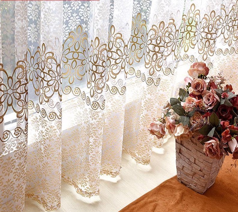Window Curtains Room Decoration Tulle Sheer Floral Pattern Classic