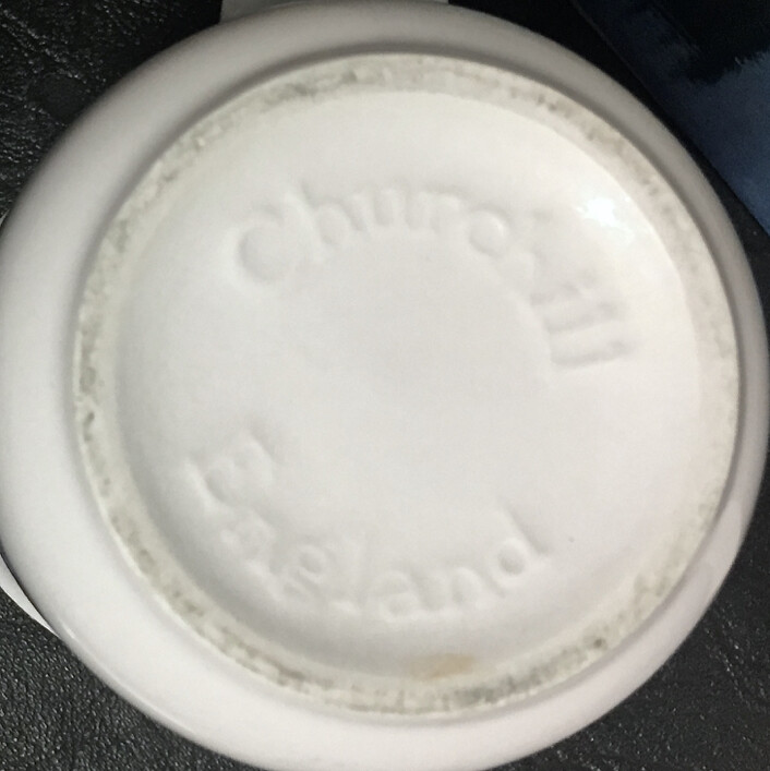 SCARCE MARKED 'CHURCHILL ENGLAND' BLUE PORCELAIN TEA CUP ~ WINDMILLS & SAILBOAT