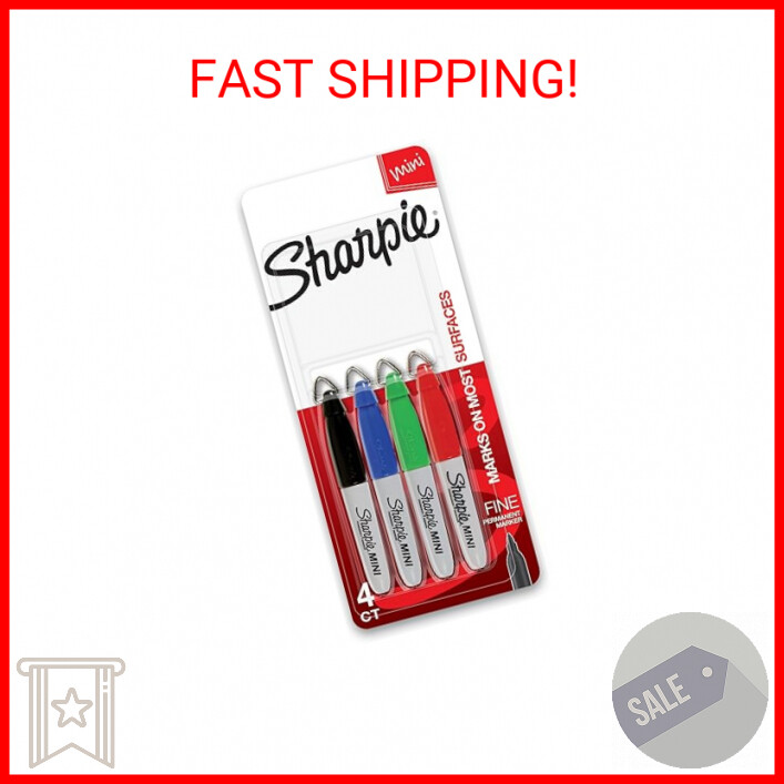 SHARPIE Mini Permanent Markers, Fine Point, Assorted Colors, 4 Count