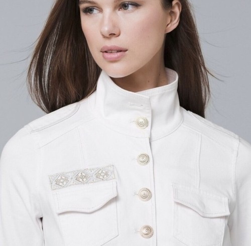 White House Black Market White Military Denim Jacket Size 6 Seems XS Read Descri